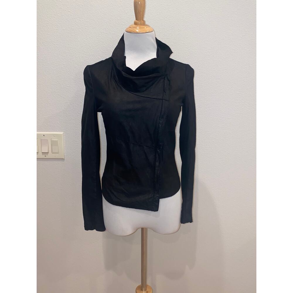 Muubaa Sinoia Drape Goat Skin Leather Suede  Jacket Black Size 8